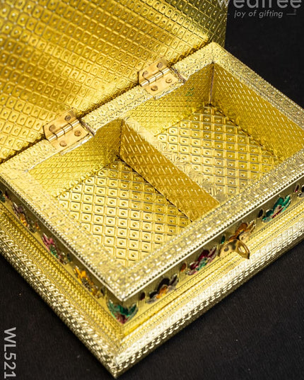 Customized - Meenakari Dry Fruit Box - Gold - 9x7 inch - WL5218 - Dry Fruit Box