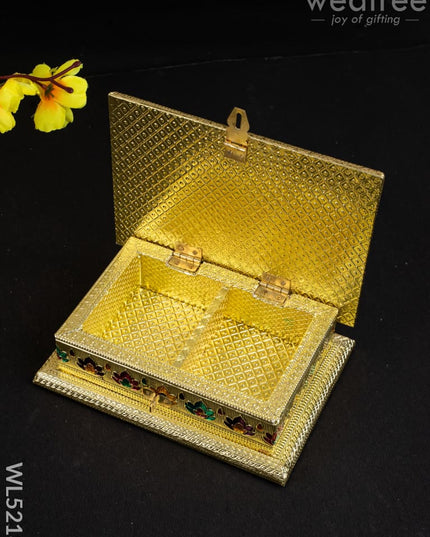Customized - Meenakari Dry Fruit Box - Gold - 9x7 inch - WL5218 - Dry Fruit Box