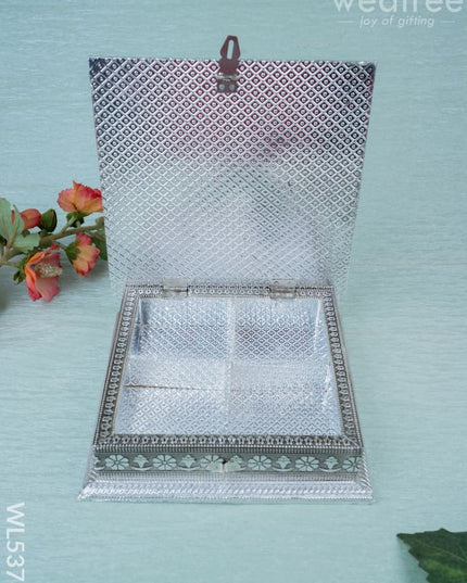 Customized - Meenakari Dry Fruit Box - Silver - 8x8 inch - WL5378 - Dry Fruit Box