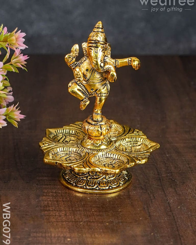 White Metal Dancing Ganesh 5 Face Diya - Wbg0793 Divine Figurines