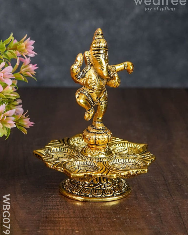 White Metal Dancing Ganesh 5 Face Diya - Wbg0793 Divine Figurines