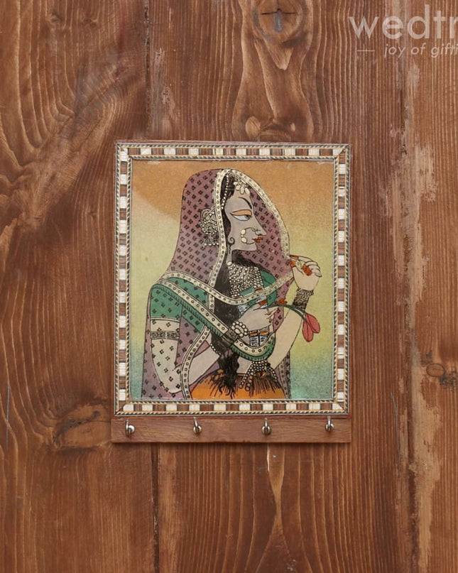 Dark Wood Gemstone Painting Key Hanger 7 X 5 Inch - W3927 Hangers