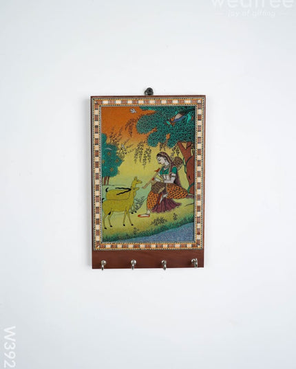 Dark Wood Hand Painted Key Hanger 7 X 5 inch - W3927 - Wooden Key Hangers RG