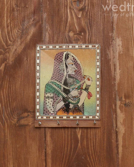 Dark Wood Gemstone Painting Key Hanger 7 X 5 Inch - W3927 Hangers