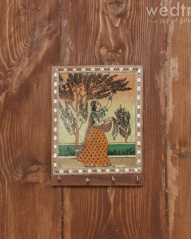 Dark Wood Gemstone Painting Key Hanger 7 X 5 Inch - W3927 Hangers