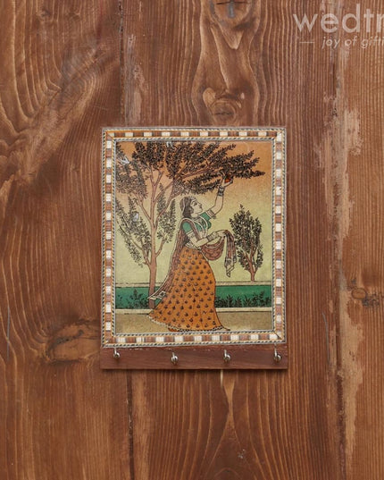 Dark Wood Gemstone Painting Key Hanger 7 X 5 Inch - W3927 Hangers