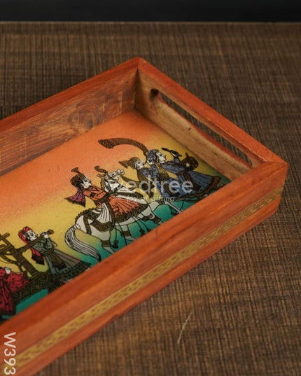 Dark Wood Hand Painted Tray 8 X 4 Inch - W3938 Trays & Plates