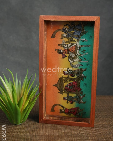 Dark Wood Hand Painted Tray 8 X 4 Inch - W3938 Trays & Plates
