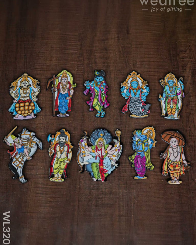 Dasavatharam Fridge Magnet Set - Wl3201 Wooden Decor