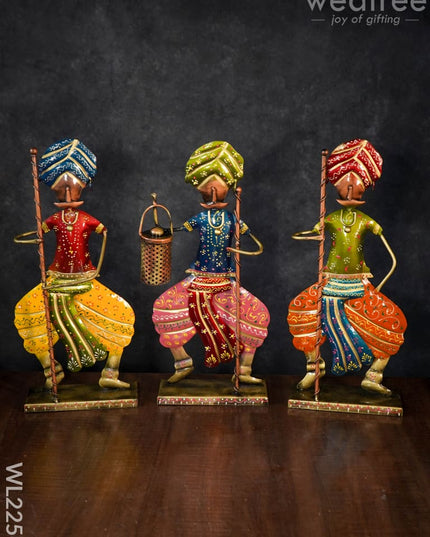 Décor Showpiece - Rajasthani Musicians Dolls (Set Of 3) Wl2256 Metal Decor