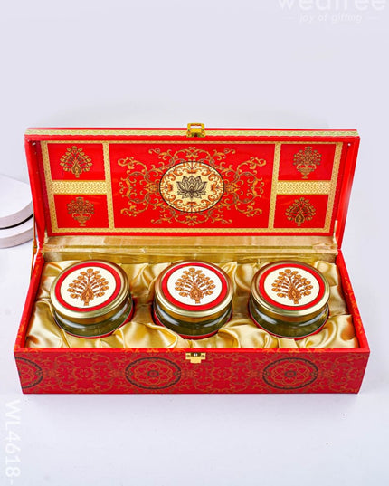 Decorative 3 Jar Dry Fruit Box - Red - WL4618-2 - Dry Fruit Box