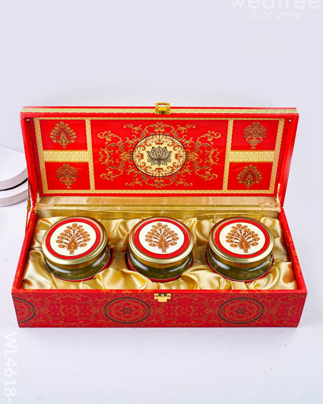 Decorative 3 Jar Dry Fruit Box - Red - WL4618-2 - Dry Fruit Box