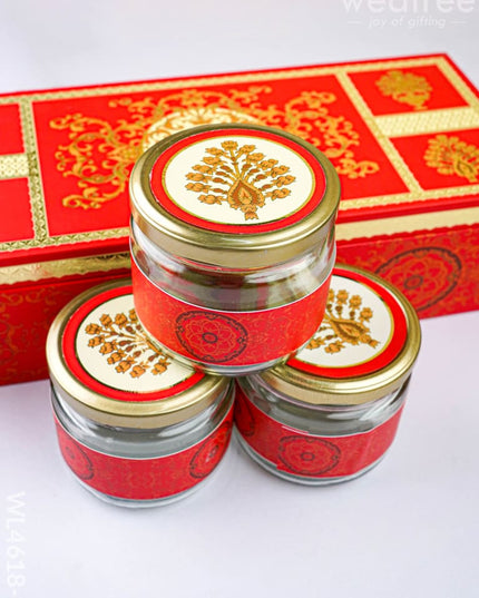 Decorative 3 Jar Dry Fruit Box - Red - WL4618-2 - Dry Fruit Box