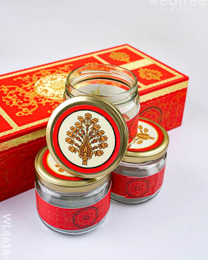 Decorative 3 Jar Dry Fruit Box - Red - WL4618-2 - Dry Fruit Box