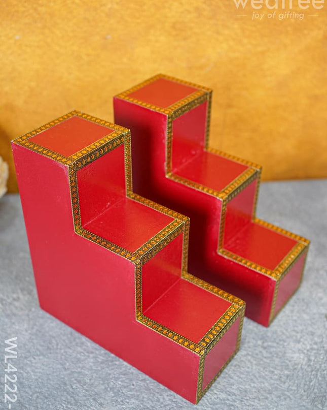Decorative 3 Step Diya Padi - Set Of 2 Wl4222 Red Wl -Wds0133