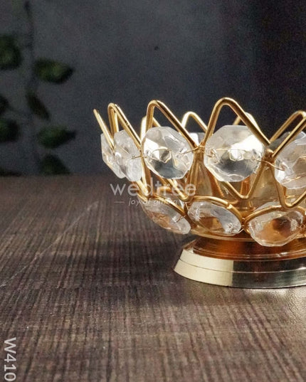 Decorative Bowl Shaped Crystal And Brass Flower Diya 2.2 Inch - W4103 Diyas