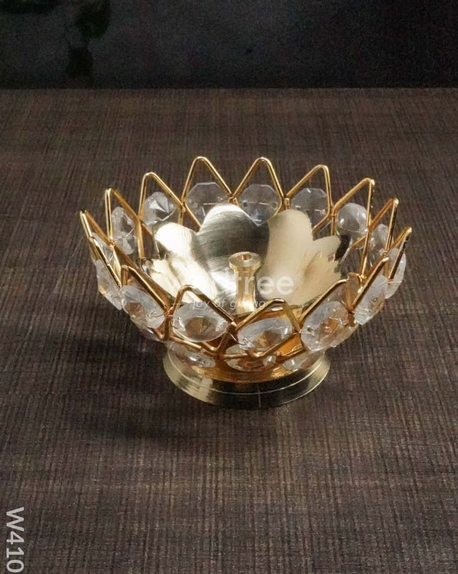 Decorative Bowl Shaped Crystal And Brass Flower Diya 2.2 Inch - W4103 Diyas