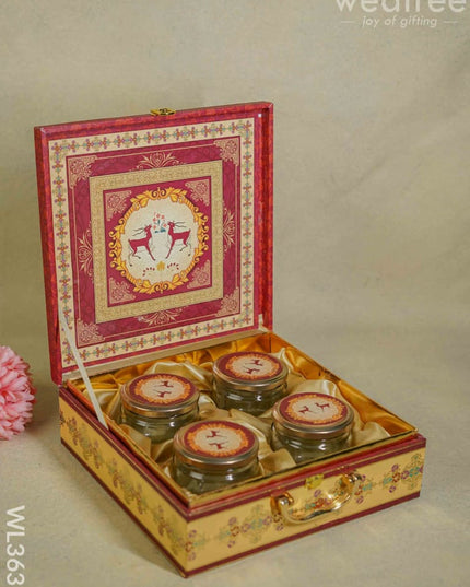Decorative Deer Designed 4 Jar Dry Fruit Box - Wl3631