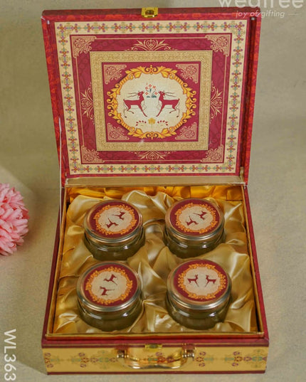 Decorative Deer Designed 4 Jar Dry Fruit Box - Wl3631