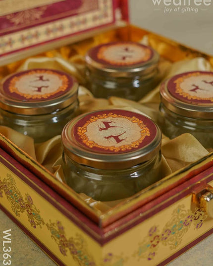 Decorative Deer Designed 4 Jar Dry Fruit Box - Wl3631