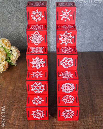 Decorative Dismantable 5 Step Diya Padi - Set Of 2 Wl3306-2 Wooden Decor