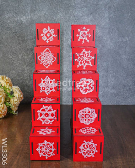 Decorative Dismantable 5 Step Diya Padi - Set Of 2 Wl3306-2 Wooden Decor