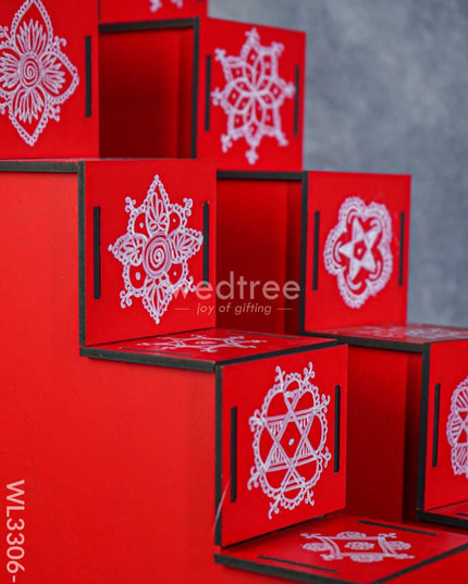 Decorative Dismantable 5 Step Diya Padi - Set Of 2 Wl3306-2 Wooden Decor