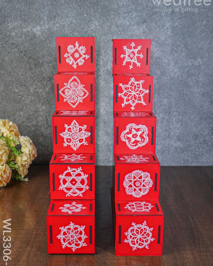 Decorative Dismantable 5 Step Diya Padi - Set Of 2 Wl3306-2 Wooden Decor