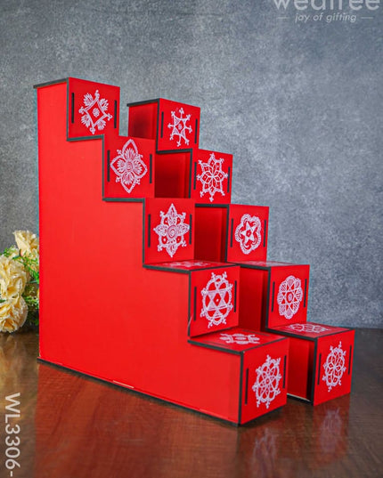 Decorative Dismantable 5 Step Diya Padi - Set Of 2 Wl3306-2 Wooden Decor