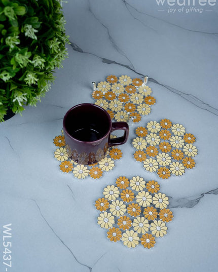 Decorative Floral Coaster Set - Yellow - WL5437-2 - EPNS Gifts