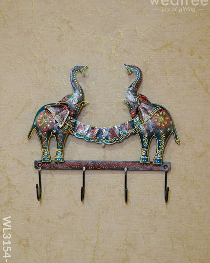 Decorative Key Hanger - Elephant Wl3154 Blue Metal Decor Hanging