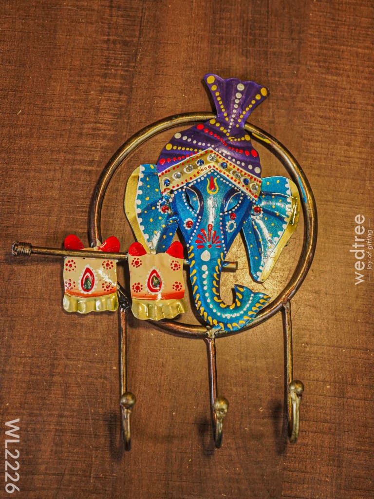 Decorative Key Hanger - Ganesha Playing Flute Wl2226 Metal Decor Hanging