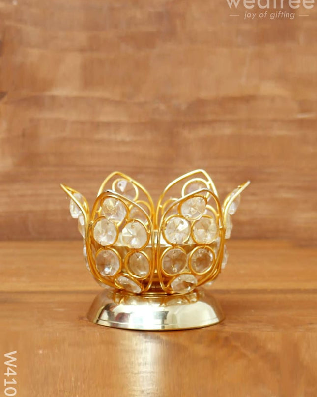 Decorative Lotus Shaped Crystal And Brass Diya 2.5 Inch - W4100