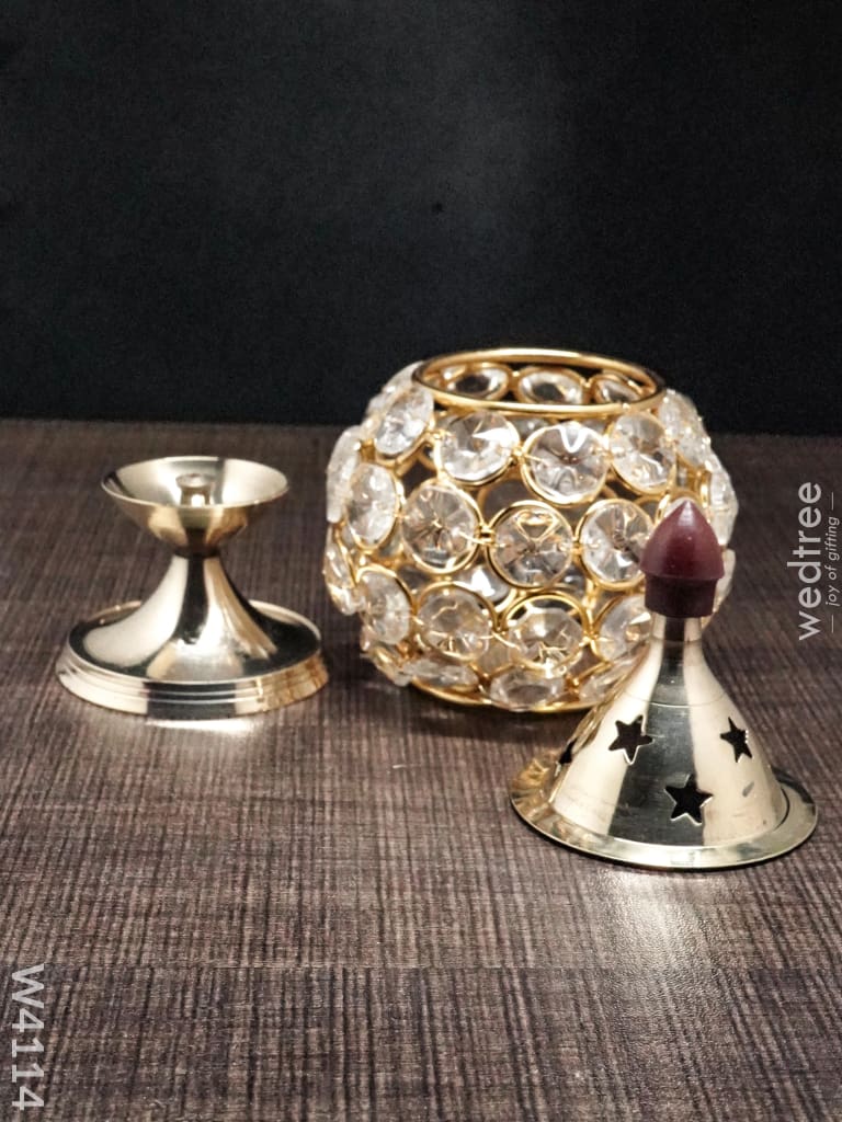 Decorative Matki Shaped Crystal And Brass Diya 1.4 Inch - W4114 Diyas