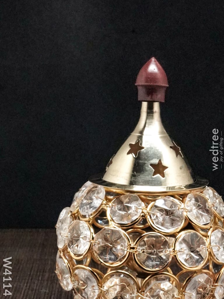Decorative Matki Shaped Crystal And Brass Diya 1.4 Inch - W4114 Diyas