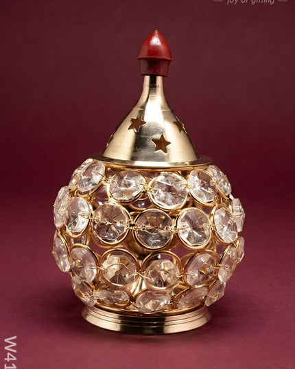 Decorative Matki shaped Crystal and Brass Diya 1.4 inch - W4114 - Crystal Diya RG