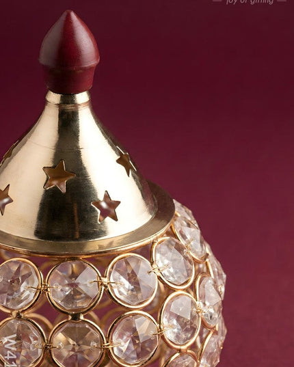 Decorative Matki shaped Crystal and Brass Diya 1.4 inch - W4114 - Crystal Diya RG