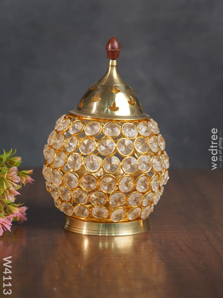 Decorative Matki Shaped Crystal And Brass Diya 2.4 Inch - W4113 Gifts
