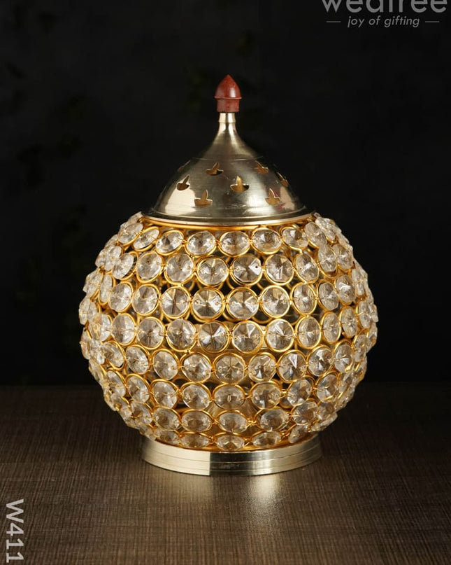 Decorative Matki Shaped Crystal And Brass Diya 2.8 Inch - W4116 Gifts