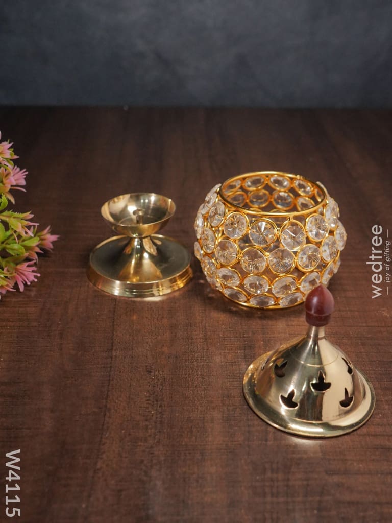 Decorative Matki Shaped Crystal And Brass Diya 2 Inch - W4115 Gifts