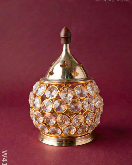 Decorative Matki shaped Crystal and Brass Diya 2 inch - W4115 - Crystal gifts