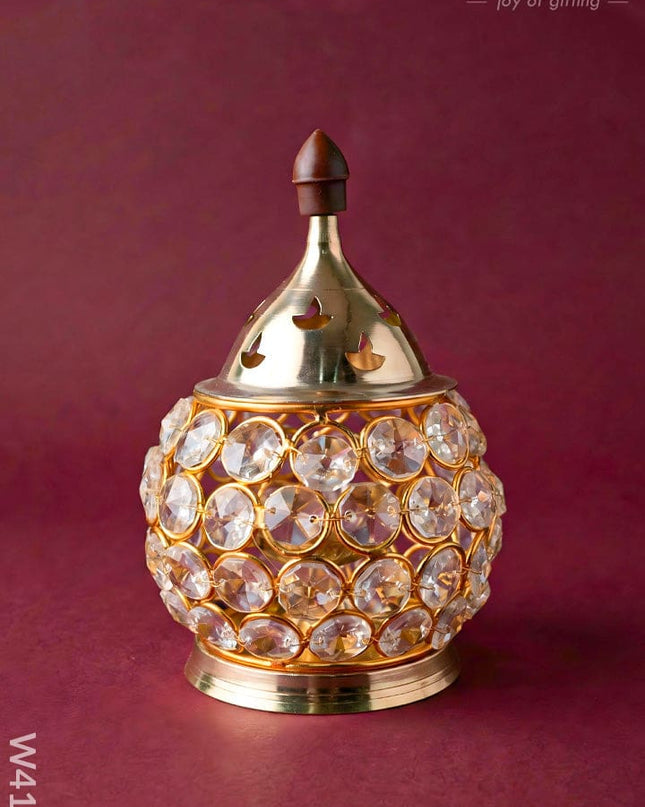 Decorative Matki shaped Crystal and Brass Diya 2 inch - W4115 - Crystal gifts