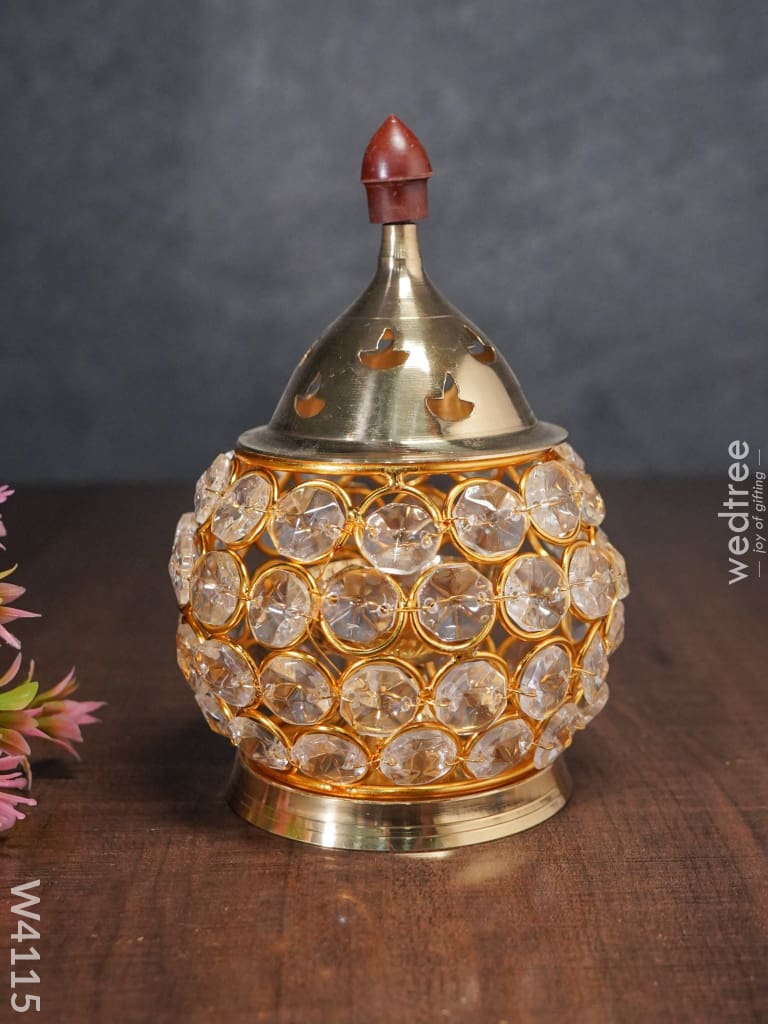 Decorative Matki Shaped Crystal And Brass Diya 2 Inch - W4115 Gifts