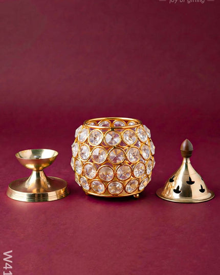 Decorative Matki shaped Crystal and Brass Diya 2 inch - W4115 - Crystal gifts