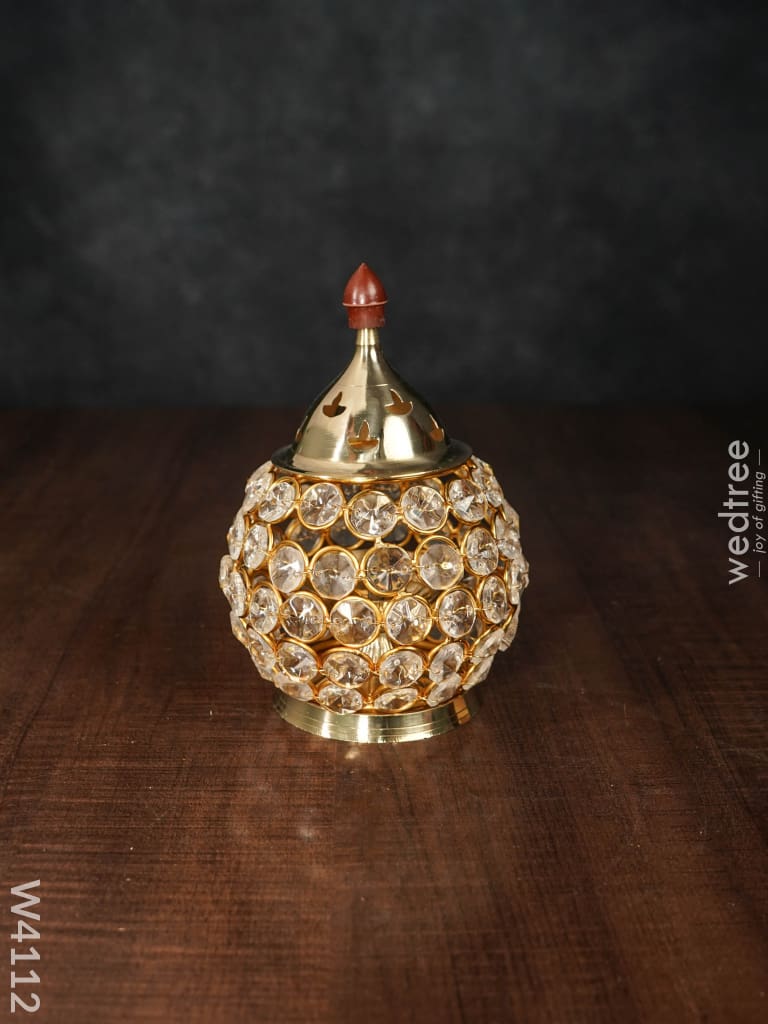 Decorative Matki Shaped Crystal And Brass Diya - W4112 Gifts