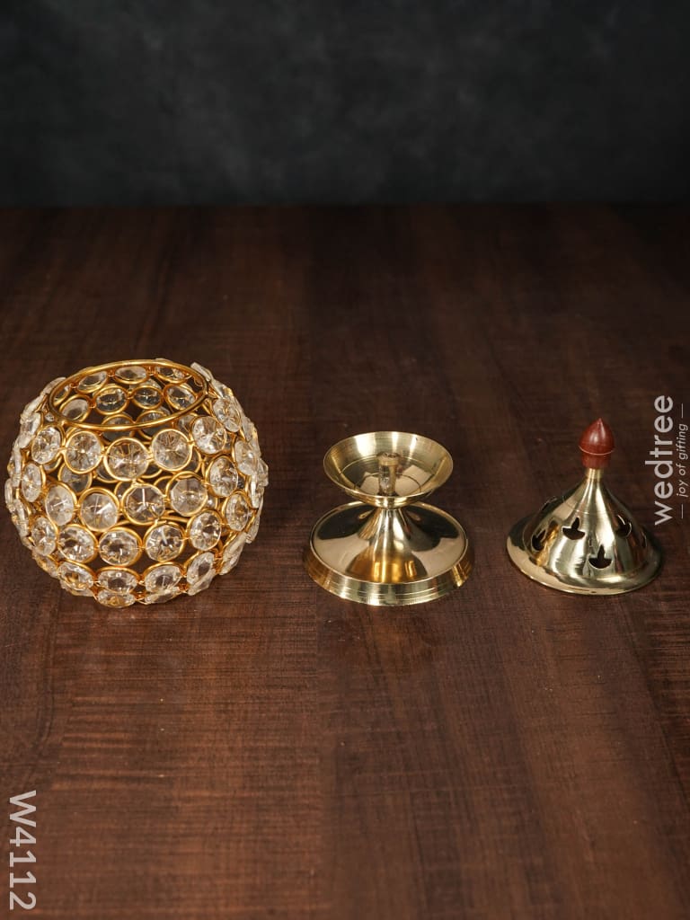 Decorative Matki Shaped Crystal And Brass Diya - W4112 Gifts