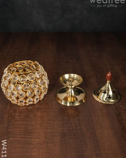 Decorative Matki Shaped Crystal And Brass Diya - W4112 Gifts