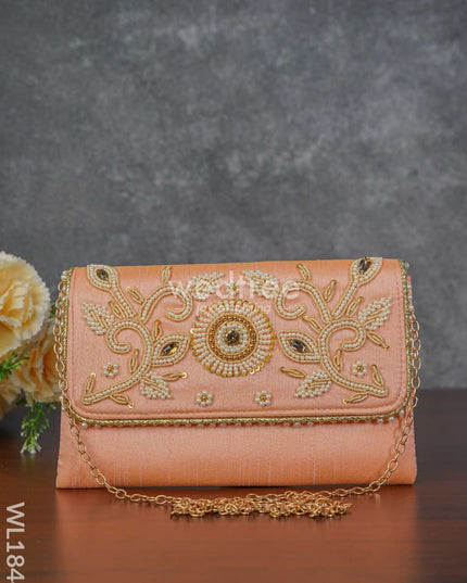 White Beaded Stone Work Clutch - Wl1844 Clutches And Purses