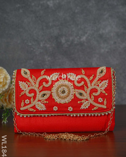 White Beaded Stone Work Clutch - Wl1844 Clutches And Purses
