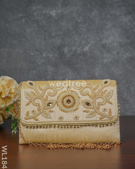 White Beaded Stone Work Clutch - Wl1844 Clutches And Purses